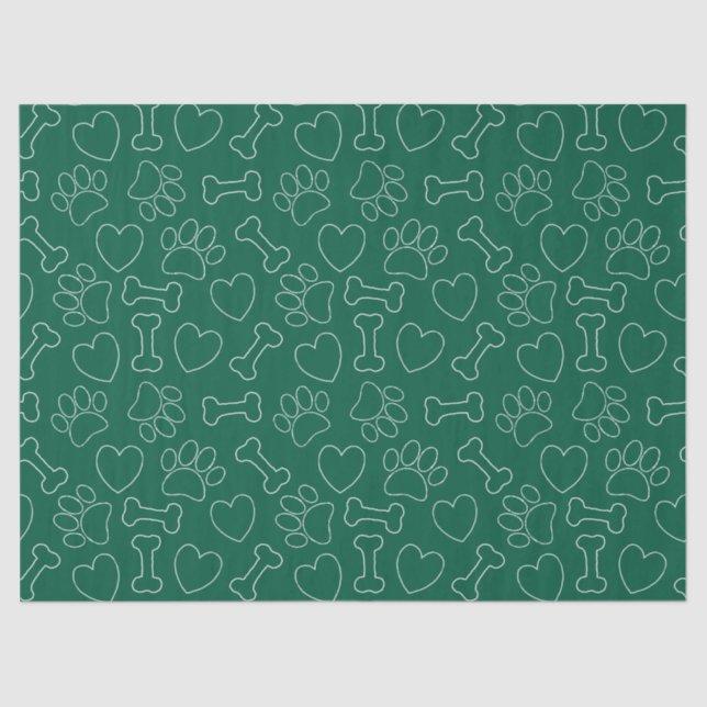 Papier Mousseline Dog Paw Hearts And Bones Pattern Custom Green (Recto)