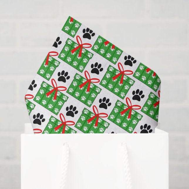 Papier Mousseline Dog Paw Print Gift Box Pattern Design Red Green (Sac cadeau)