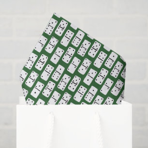Papier Mousseline Dominos blancs avec points noirs sur motif vert
