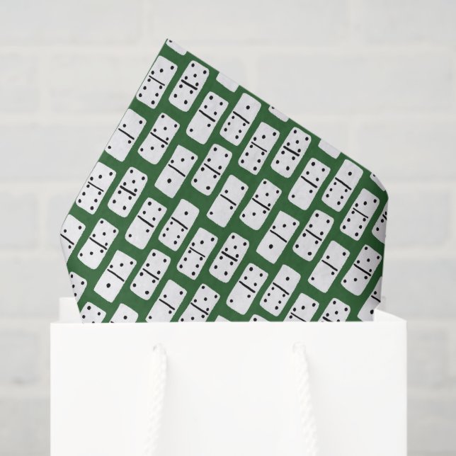 Papier Mousseline Dominos blancs avec points noirs sur motif vert (Sac cadeau)