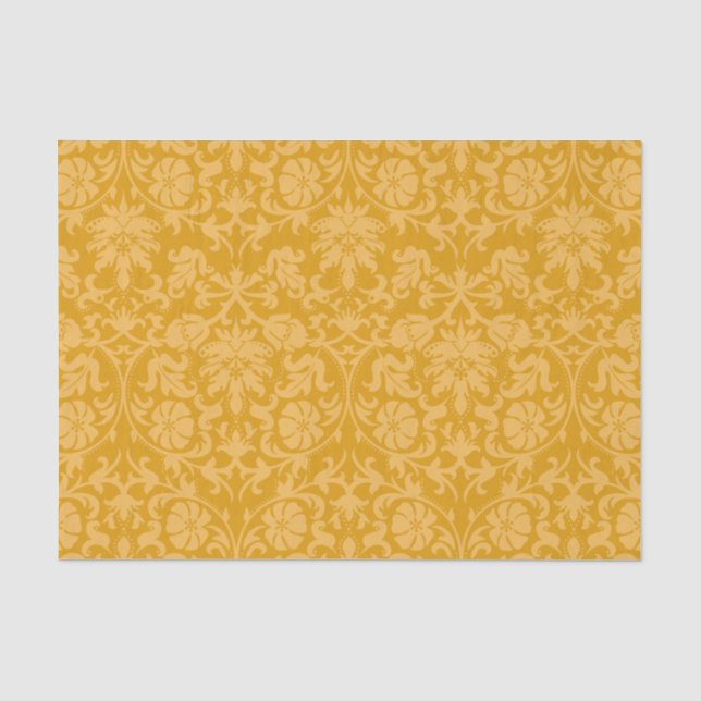 Papier Mousseline Doré jaune Floral Damask (Recto)