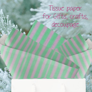 Papier Mousseline Douce Menthe Verte Rose Rayure Noël Fêtes