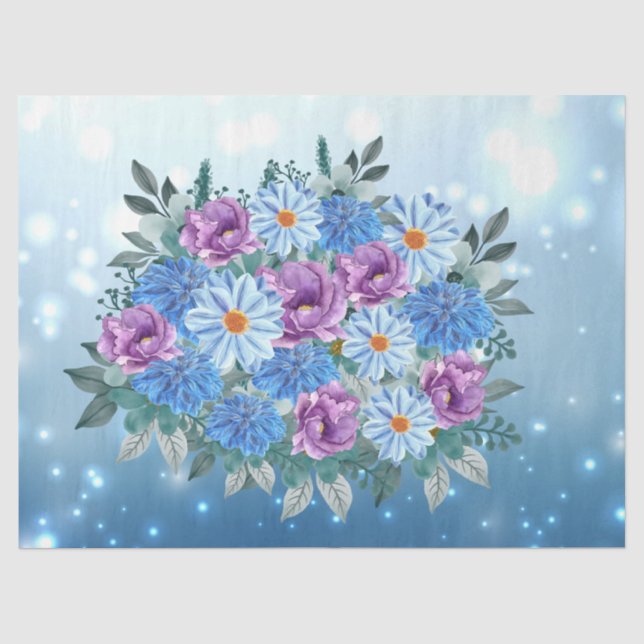 Papier Mousseline Doux Turquoise bleu bleu floral Bouquet Découpage (Recto)