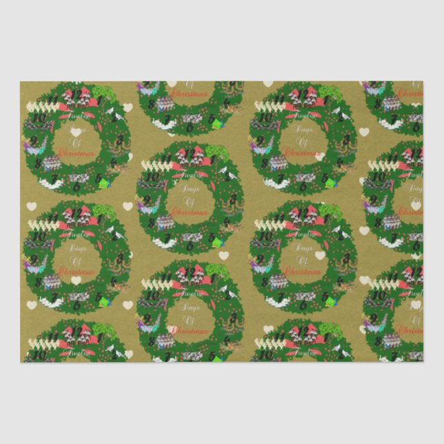Papier Mousseline Douze Jours de Noël Feuillet Tissu de Noël (Recto)