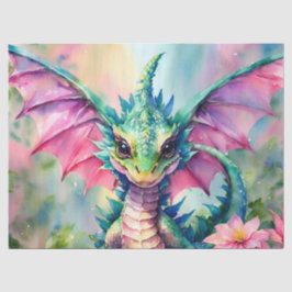 Papier Mousseline Dragon Avec Ailes Roses Aquarelle