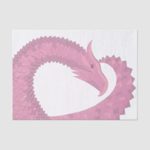 Papier Mousseline Dragon de coeur rose sur blanc