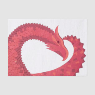 Papier Mousseline Dragon de coeur rouge en blanc