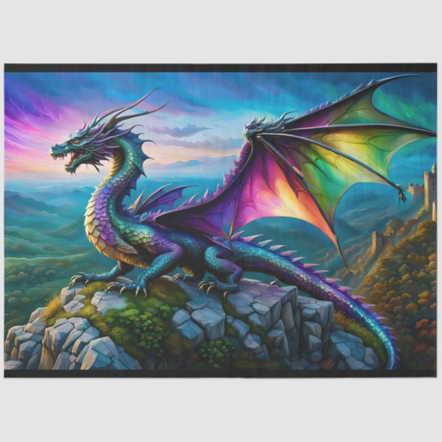 Papier Mousseline Dragon Iridescente Garde Sa Terre (Recto)