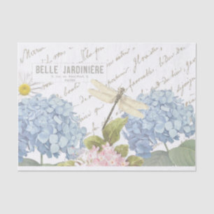 Papier Mousseline Dragon Script Français Bleu Rose Hydrangée Fleur
