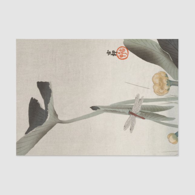 Papier Mousseline Dragonfly and Lotus, 1920 by Ohara Koson (Recto)