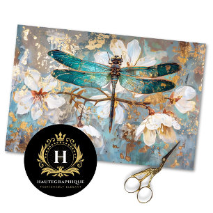 Papier Mousseline Dragonfly Bronze vert Vintage Floral Decoupage