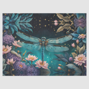 Papier Mousseline Dragonfly dans un jardin fleuri la nuit