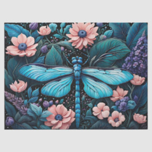 Papier Mousseline Dragonfly dans un jardin fleuri la nuit