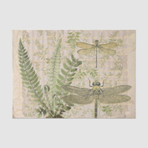 Papier Mousseline Dragonfly Fern French Script Decoupage Vintage