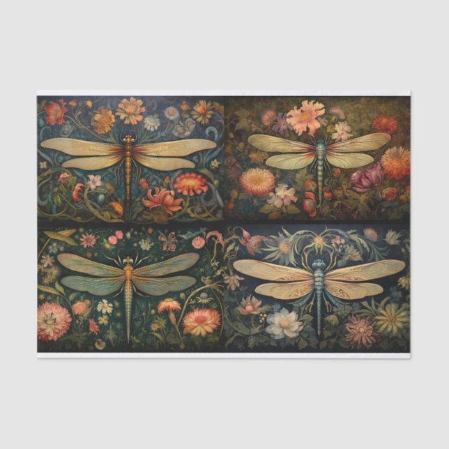Papier Mousseline Dragonfly in Florals Collage 1 papier décolpage (Recto)