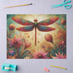 Papier Mousseline Dragonfly lunaire Floral Art Abstrait Turquoise ro