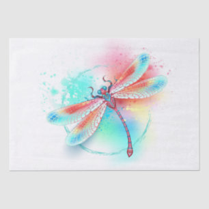 Papier Mousseline Dragonfly rouge sur l'arrière - plan aquarelle