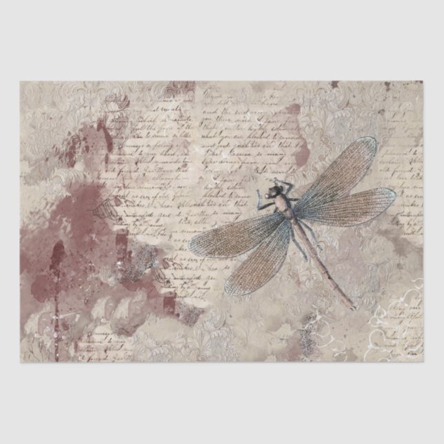 Papier Mousseline Dragonfly Shabby mélange de script de média découp (Recto)