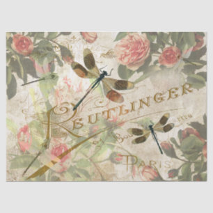 Papier Mousseline Dragonfly vintage et Rose Decoupage papier de papi