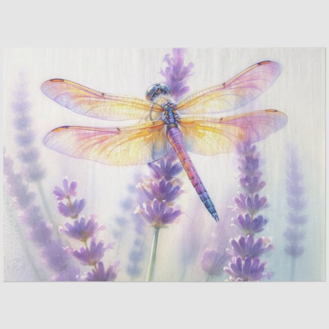 Papier Mousseline Dragonfly With Lavender Flowers  (Recto)