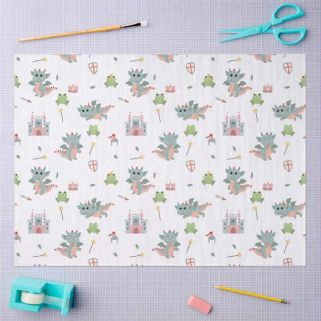 Papier Mousseline Dragons Knights Fairytale Château médiéval (Artisanat)