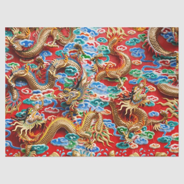 Papier Mousseline dragons papier de tissu du temple (Recto)