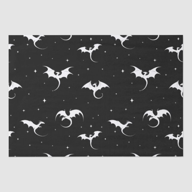 Papier Mousseline Dragons volants et étoiles sur arrière - plan noir (Recto)