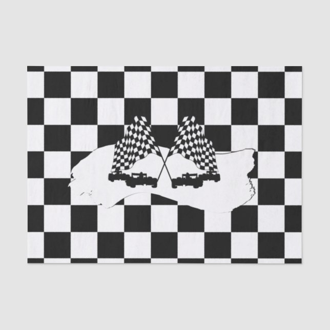 Papier Mousseline Drapeau Checker et voitures de course réservées (Recto)