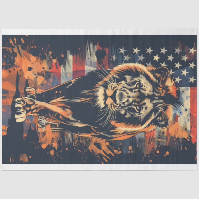 Papier Mousseline Drapeau Lion et américain (Recto)