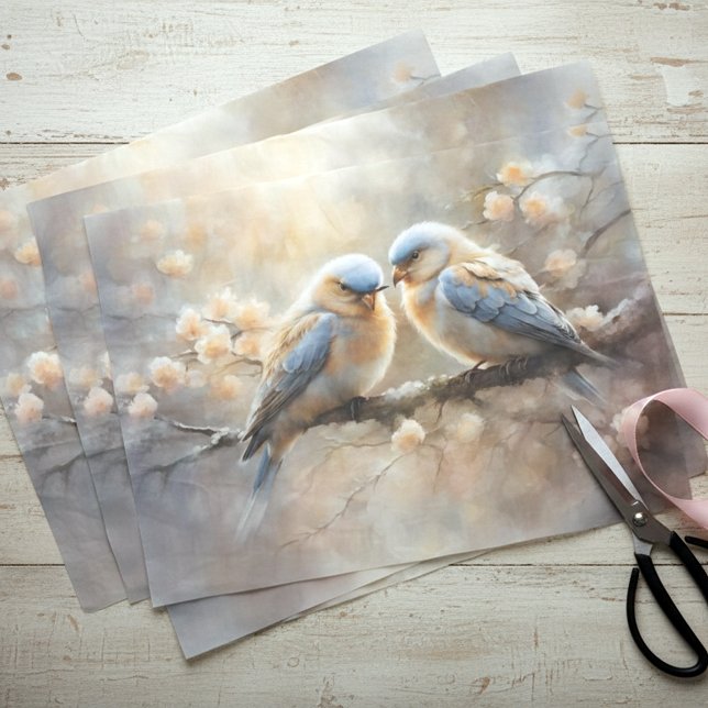 Papier Mousseline Dreamy Soft Pastel Romantic Lovebirds sur Branche (Créateur téléchargé)