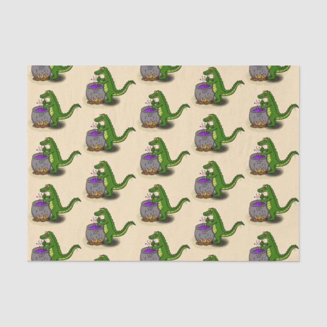 Papier Mousseline Drôle alligator vert cuisine dessin animé (Recto)