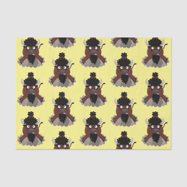 Papier Mousseline Drôle dessin animé de bison de buffle (Recto)