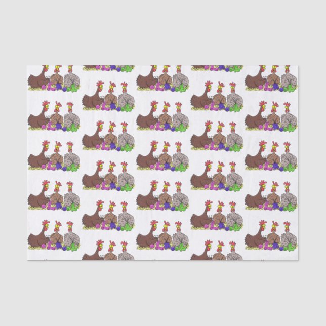 Papier Mousseline Drôle dessin animé de poulets de tricot (Recto)