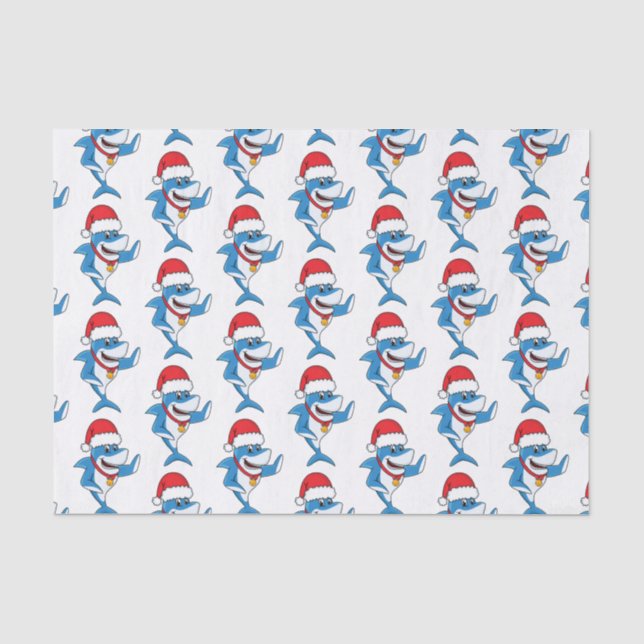 Papier Mousseline Drôle dessin animé de requin de Noël (Recto)
