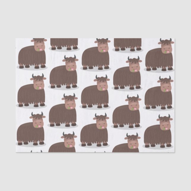 Papier Mousseline Drôle joyeux yak mangeant de l'herbe dessin d'illu (Recto)