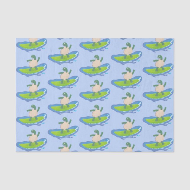 Papier Mousseline Drôle tortue vague de surf dessin animé (Recto)