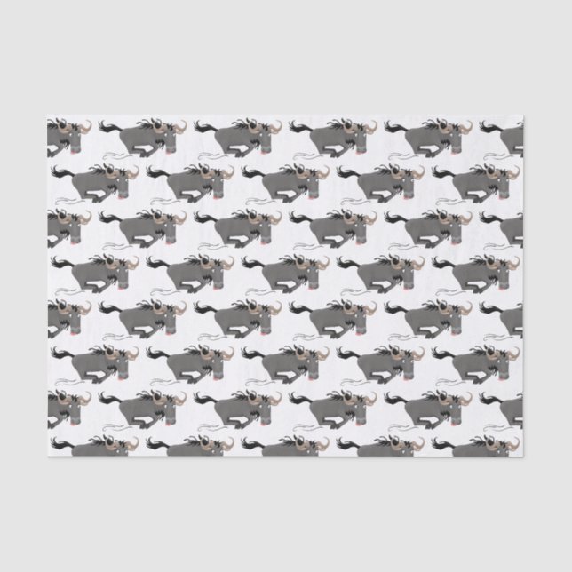 Papier Mousseline Drôle wildebeest tourner dessin animé illustration (Recto)