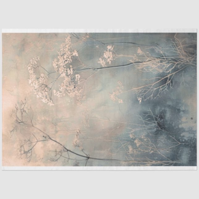 Papier Mousseline Dusty Blue Ethereal Nature Botanical Arrière - pla (Recto)