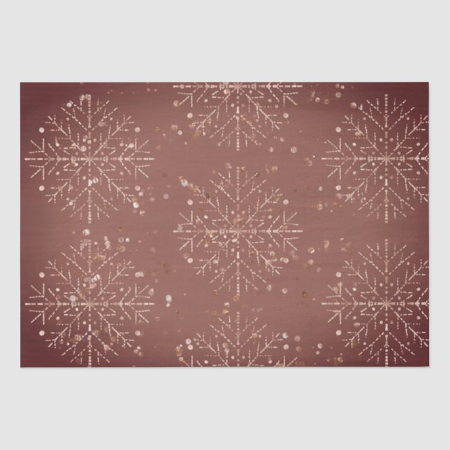 Papier Mousseline Dusty Red Snowflakes Papier Tissu de Noël (Recto)