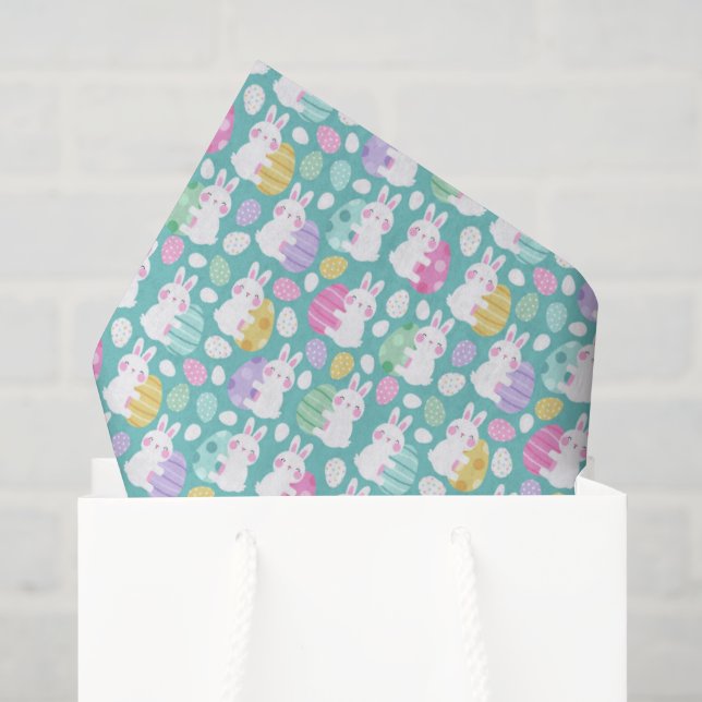 Papier Mousseline Easter Bunnies Hugging Easter Eggs Kids Pattern (Sac cadeau)