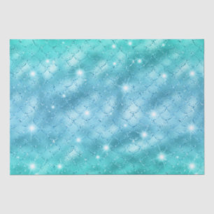 Papier Mousseline Écaille de sirène bleue élégante pailletée métalli