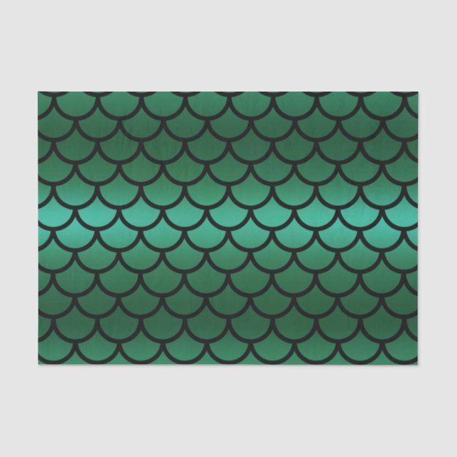 Papier Mousseline Écaille de Sirène Green & Black Poisson Fantastiqu (Recto)