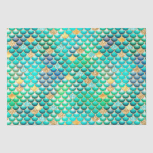 Papier Mousseline Echelles de sirène verte Ombre Foil & Parties scin