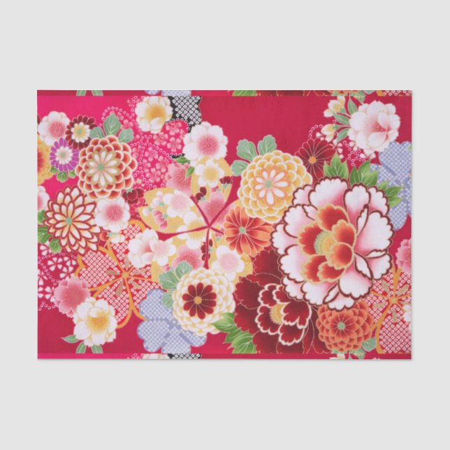 Papier Mousseline Éclat floral rouge de Falln (Recto)