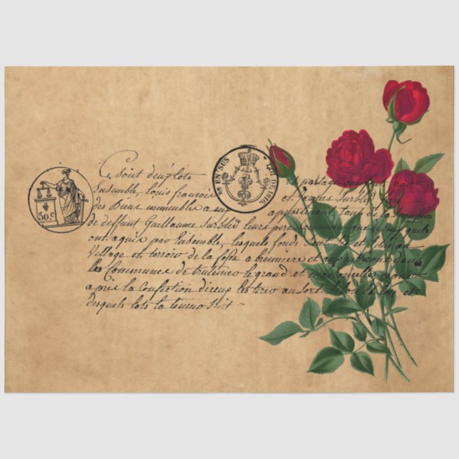 Papier Mousseline Écriture française et Red Rose Series Design 5 (Recto)