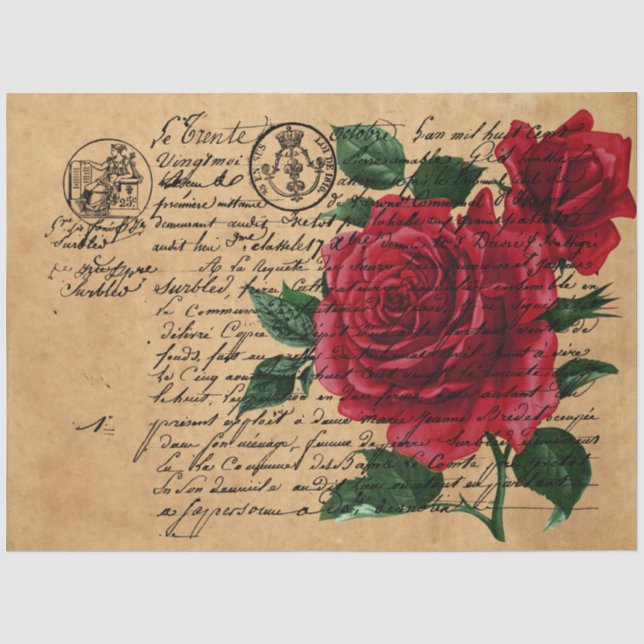 Papier Mousseline Écriture française et Red Rose Series Design 9 (Recto)