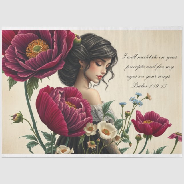 Papier Mousseline Écriture Le Femme Victorian Roses Découpage (Recto)