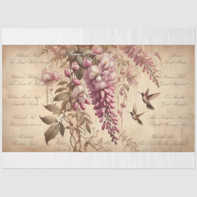 Papier Mousseline Écriture Noms de Dieu Wisteria Découpage (Recto)
