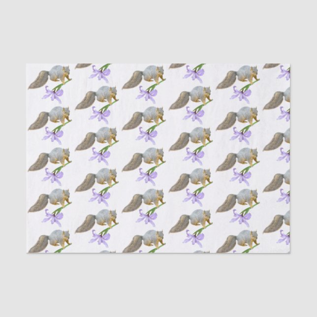 Papier Mousseline Écureuil avec papier Tissu Iris (Recto)