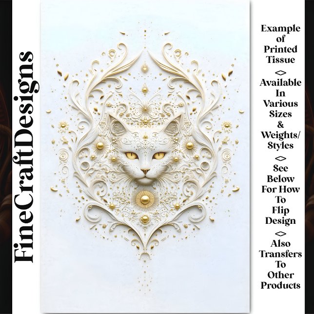 Papier Mousseline Effet baroque blanc et or Cat AU6 Découpage (Créateur téléchargé)